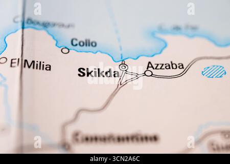 Ingrandito nell'area della mappa che mostra Skikda in Algeria Foto Stock