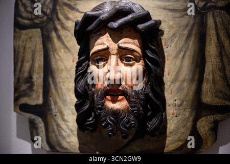 Testa di Cristo - Veraikon (ca. 1480, policromia e tavola sono più tardi) di un falegname sconosciuto, regione di Spiš, Slovacchia. Foto Stock