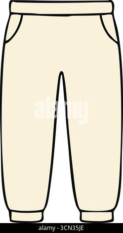 Comodi pantaloni off white con vista frontale, fascia in vita e gambe affusolate per il massimo calore. Illustrazione Vettoriale