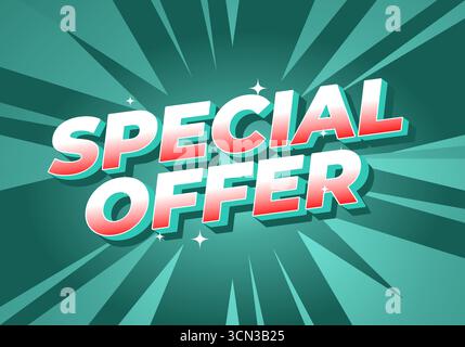 Un design grafico vibrante con l'OFFERTA SPECIALE di testo in grassetto, lettere stilizzate con uno sfondo a raffica. Illustrazione Vettoriale