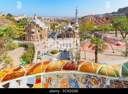 Parco Guell, Barcellona, in Catalogna, Spagna Foto Stock