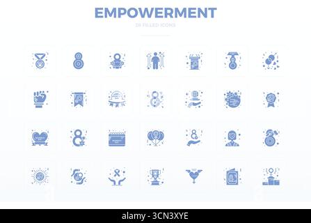 Confezione innovativa di 28 icone vettoriali incentrate sull'Empowerment, che presenta un design Glyph pieno in formato da 128 x 128 PIXEL perfetto per i moderni soluti digitali Illustrazione Vettoriale