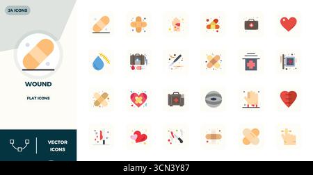 Kit di strumenti completo di 24 icone vettoriali a tema avvolto, sviluppato in Flat con 128x128 PIXEL precisione perfetta per applicazioni di progettazione versatili Illustrazione Vettoriale