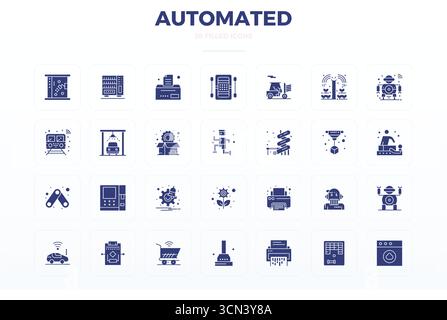 Sofisticato pacchetto di 28 icone vettoriali Glyph riempite per automatizzato, progettato con 128x128 PIXEL DI chiarezza perfetta per applicazioni professionali. Illustrazione Vettoriale