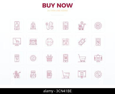Raccolta di 24 icone vettoriali perfette per PIXEL sottili per l'acquisto, progettate in formato 128x128 per chiarezza e versatilità. Illustrazione Vettoriale