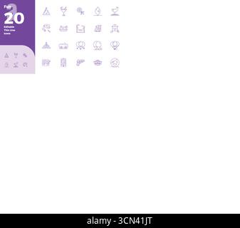 Collezione professionale di 20 icone vettoriali Slim Line che rappresentano Fun, realizzata con 128 x 128 PIXEL, precisione perfetta per le applicazioni aziendali. Illustrazione Vettoriale