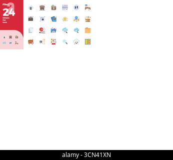 Raccolta avanzata di icone vettoriali perfette da 24 PIXEL ispirate ai file, realizzate in Flat Color con ottimizzazione 128x128 per prestazioni visive superiori Illustrazione Vettoriale