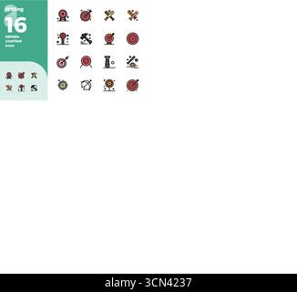 Raccolta avanzata di icone vettoriali perfette da 16 PIXEL ispirate al colpo, realizzata in linea colorata con ottimizzazione 128x128 per una visua superiore Illustrazione Vettoriale
