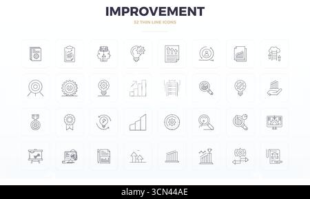 Raccolta ad alte prestazioni di 32 icone vettoriali Thin Line per il miglioramento, progettata con risoluzione perfetta da 128x128 PIXEL per un'interfaccia utente ottimale Illustrazione Vettoriale