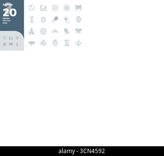 Scopri una serie di 20 icone vettoriali Slim Line create per il tema attività, con design perfetti da 128 x 128 PIXEL, ideali per i moderni progetti UI/UX. Illustrazione Vettoriale