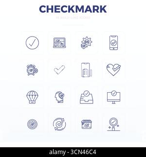 Confezione pronta per il futuro di 16 icone vettoriali incentrate su Checkmark, che presenta un design audace con una nitidezza perfetta di 128x128 PIXEL per utenti innovativi Illustrazione Vettoriale