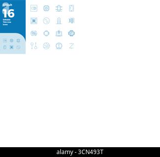 Confezione leader del settore di 16 icone vettoriali sottili PIXEL Perfect per Circuit, con dimensioni di 128 x 128 per un rendering ottimale e un'interfaccia utente eccellente. Illustrazione Vettoriale