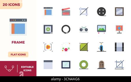 20 icone vettoriali progettate con cura intorno a Frame, realizzate in Flat colorato con 128 x 128 PIXEL, precisione perfetta per le esigenze di design contemporaneo Illustrazione Vettoriale