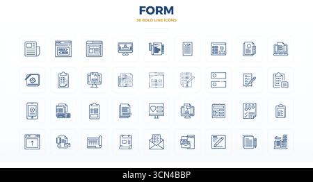 Collezione contemporanea di 36 icone vettoriali che rappresentano la forma nell'estetica Bold Outline, con risoluzione perfetta di 128x128 PIXEL per applicazioni moderne Illustrazione Vettoriale