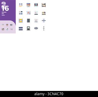 Sofisticato pacchetto di 16 icone vettoriali piatte per rack, progettato con una nitidezza perfetta di 128x128 PIXEL per applicazioni professionali. Illustrazione Vettoriale