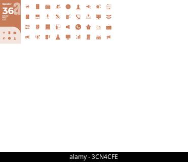 Collezione artigianale con 36 icone vettoriali nere per speaker, ottimizzate in 128 x 128 PIXEL con risoluzione perfetta per esperienze digitali di livello superiore Illustrazione Vettoriale