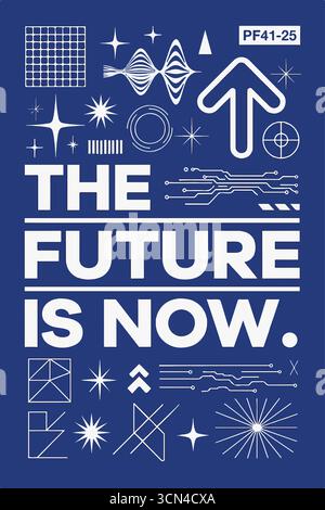 Futuristico carattere grafico in stile fantascientifico art, lettere, HUD e elementi y2k. Scatola grafica cyberpunk per streetwear, t-shirt, tipografia, merch Illustrazione Vettoriale