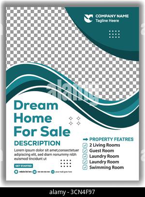 Modello di volantino Modern Dream Home for sale Creative Real Estate Business Promotion Design di poster in verde acqua layout vettoriale Illustrazione Vettoriale