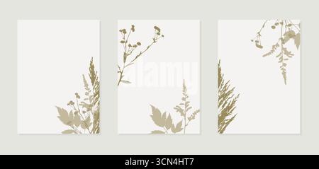 Poster decorativi in erba per interni. Impronta silhouette. Fiori secchi, grafica botanica. Arredamento per la casa, matrimonio. Illustrazione vettoriale Illustrazione Vettoriale
