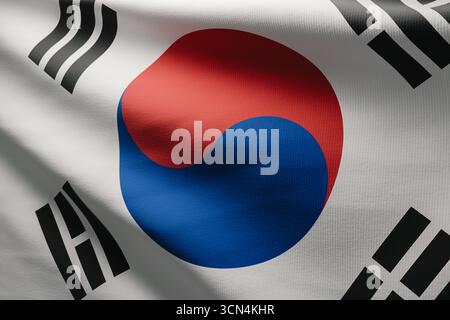 Sventolando la bandiera della Corea del Sud nel vento. rendering 3d. Foto Stock