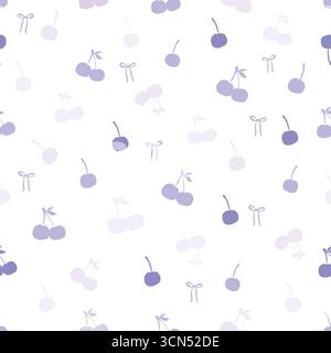 Ciliegie e fiocchi lilla motivo in tessuto senza cuciture Illustrazione Vettoriale