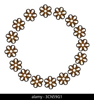Struttura circolare vettoriale festiva con biscotti di fiori di pan di zenzero marrone e bianco, perfetta per inviti alle vacanze o progetti a tema invernale. Illustrazione Vettoriale