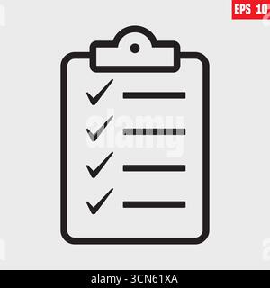Icona Appunti. Icona della lista di controllo di un documento approvato. Progetto completato. Icona attività. Attività completata. Illustrazione Vettoriale