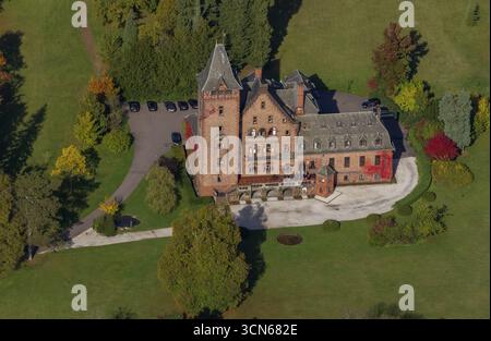 Foto aerea, pensione Schloss Saareck, Mettlach, Saarland, Germania, Europa, vista dall'alto, vista aerea, fotografia aerea, fotografia aerea, Foto Stock