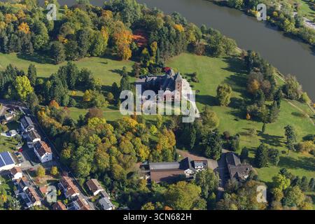 Foto aerea, pensione Schloss Saareck, Mettlach, Saarland, Germania, Europa, vista dall'alto, vista aerea, fotografia aerea, fotografia aerea, Foto Stock