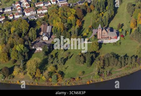 Foto aerea, pensione Schloss Saareck, Mettlach, Saarland, Germania, Europa, vista dall'alto, vista aerea, fotografia aerea, fotografia aerea, Foto Stock