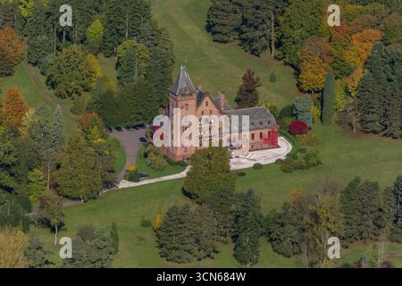 Foto aerea, pensione Schloss Saareck, Mettlach, Saarland, Germania, Europa, vista dall'alto, vista aerea, fotografia aerea, fotografia aerea, Foto Stock