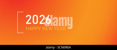 Uno striscione con le parole Happy New Year e i numeri 2026 su sfondo arancione. Illustrazione Vettoriale