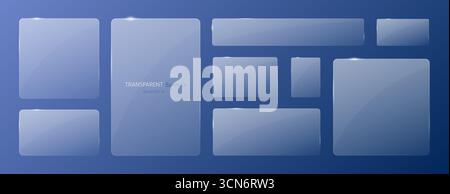 Una serie di striscioni trasparenti di diverse dimensioni su sfondo blu scuro. Illustrazione Vettoriale