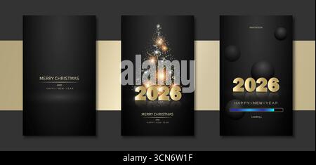 Un set di volantini, biglietti d'auguri, inviti su sfondo scuro. Illustrazione Vettoriale