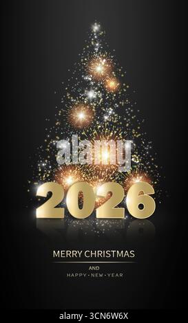 Volantino delle festività, biglietto d'auguri, biglietto d'invito su sfondo scuro. Illustrazione Vettoriale