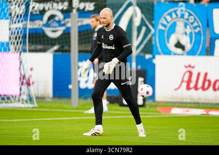Odense, Danimarca. 19 settembre 2025. 3F Superliga-kampen mellem OB og FC Fredericia Paa Nature Energy Park i Odense, fredag den 19. settembre 2025. Crediti: Ritzau/Alamy Live News Foto Stock
