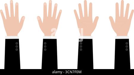 Alzare le mani. Mano in alto. Vota mano. Illustrazione vettoriale isolata su sfondo bianco. Illustrazione Vettoriale