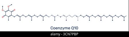Molecola del coenzima Q10 (Ubiquinone-10, CoQ10). Cofattore antiossidante e mitocondriale, portatore di elettroni Illustrazione Vettoriale