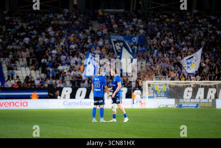 Théo Valls (25 Grenoble) in azione durante la partita del Campionato francese di calcio di seconda divisione tra Grenoble e Annecy all'Alpes Stadium di Grenoble, Francia (Constance Bugaut/SPP) credito: SPP Sport Press Photo. /Alamy Live News Foto Stock