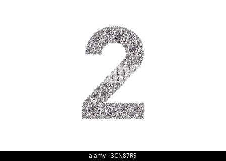 Il numero 2 è composto da molti piccoli diamanti. I diamanti sono sparsi per tutto il numero, facendolo sembrare un gioiello scintillante Foto Stock