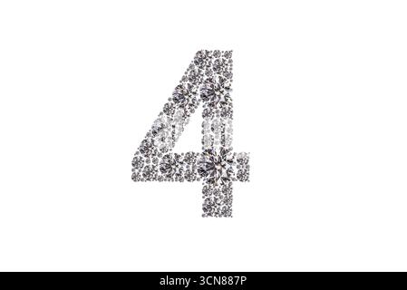 Il numero 4 è composto da molti piccoli diamanti. I diamanti sono disposti in modo da formare il numero 4 Foto Stock