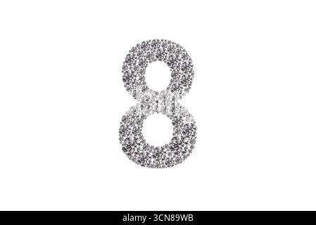 Il numero 8 è composto da molti piccoli diamanti. I diamanti sono sparsi per tutto il numero, facendolo sembrare un'opera d'arte Foto Stock