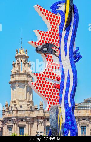 Barcelona Head Sculptue di Roy Lichtenstein, Barcellona, Catalogna, Spagna Foto Stock