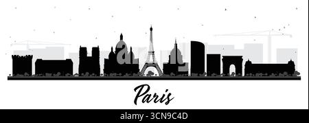 Profilo della città di Parigi in Francia con edifici neri isolati sul bianco. Illustrazione vettoriale. Viaggi di lavoro e concetto. Illustrazione Vettoriale