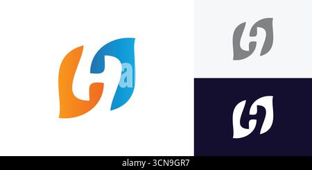 Design vettoriale del modello con logo a forma di lettera h colorata e astratta Illustrazione Vettoriale