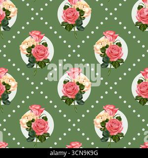 Rosa senza cuciture con sfondo. Design in tessuto romantico Foto Stock