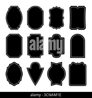 Set di silhouette vintage Black Label. Perfetto per creare badge retrò, inviti, etichette regalo, design di packaging e bordi decorativi classici. Illustrazione Vettoriale