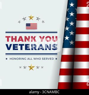 Grazie Veterans Square banner per US Veterans Day - illustrazione vettoriale con bandiera americana Illustrazione Vettoriale
