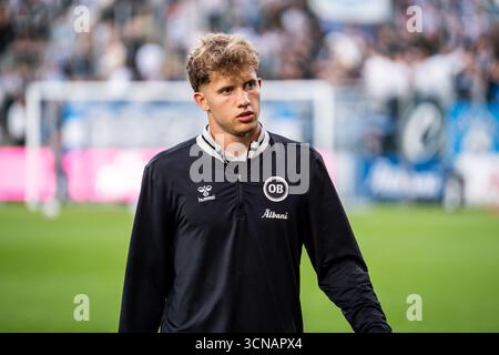 Odense, Danimarca. 19 settembre 2025. Il portiere Theo Sander dell'Odense BK è stato visto al 3F Superliga match tra Odense BK e FC Fredericia al Nature Energy Park di Odense. Credito: Gonzales Photo/Alamy Live News Foto Stock