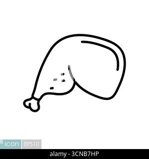 Una semplice icona vettoriale in bianco e nero di una coscia di pollo arrosto, che include sia la coscia che la bacchetta. Illustrazione Vettoriale